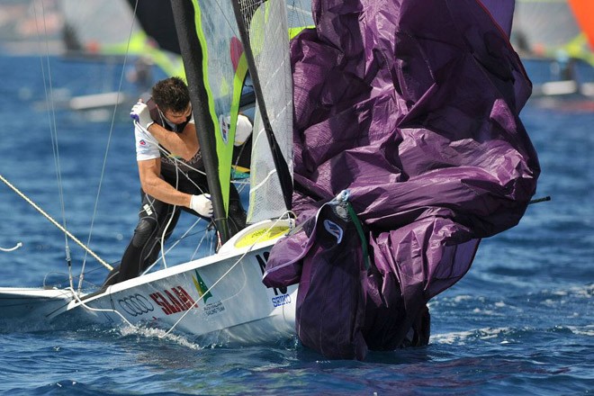 Outteridge and Jensen now lead the fleet at the 2012 49er World Championship  &copy; Nikola Sisko http://www.49erworlds.org